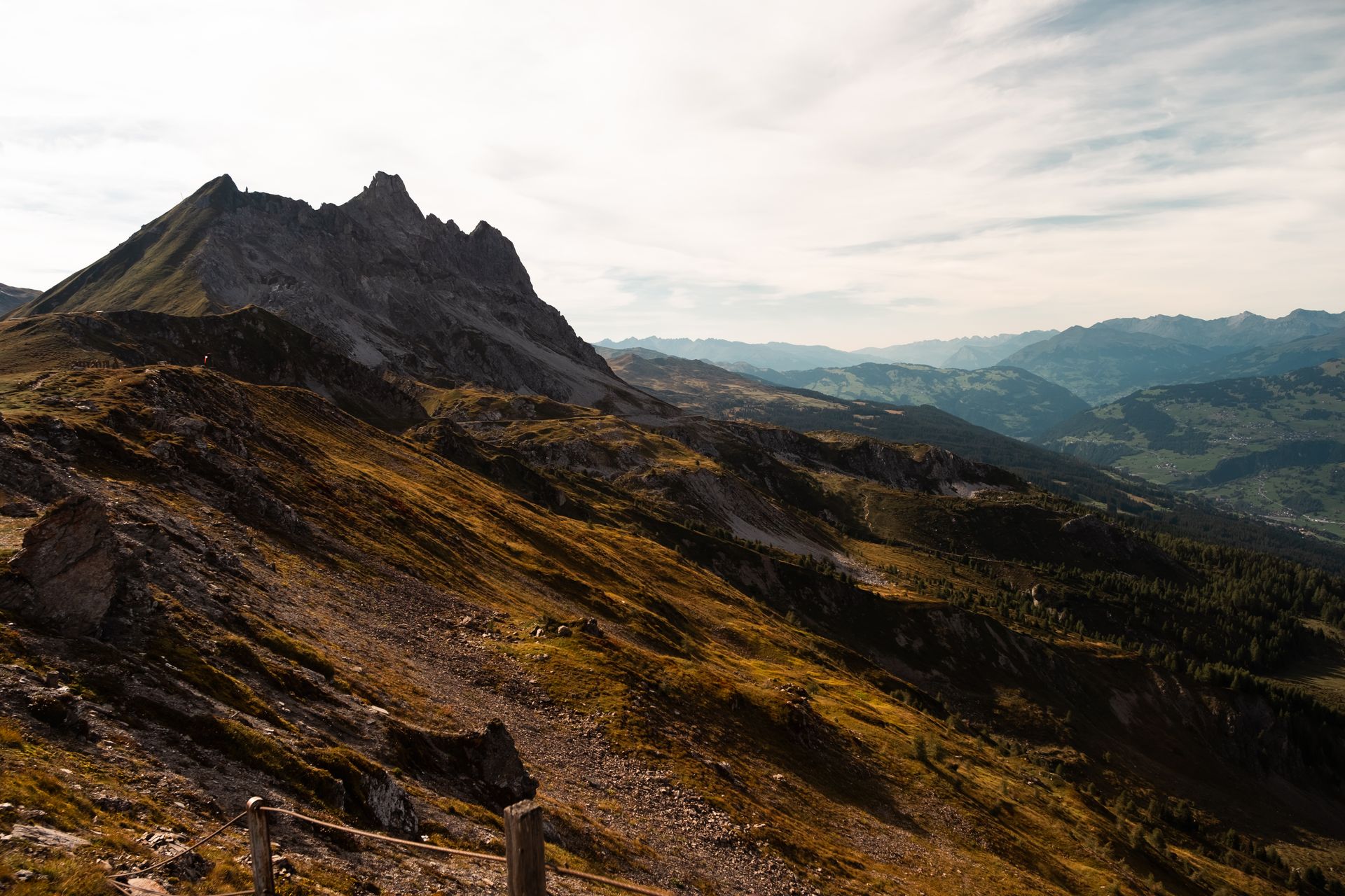Alpine mountain range at golden hour